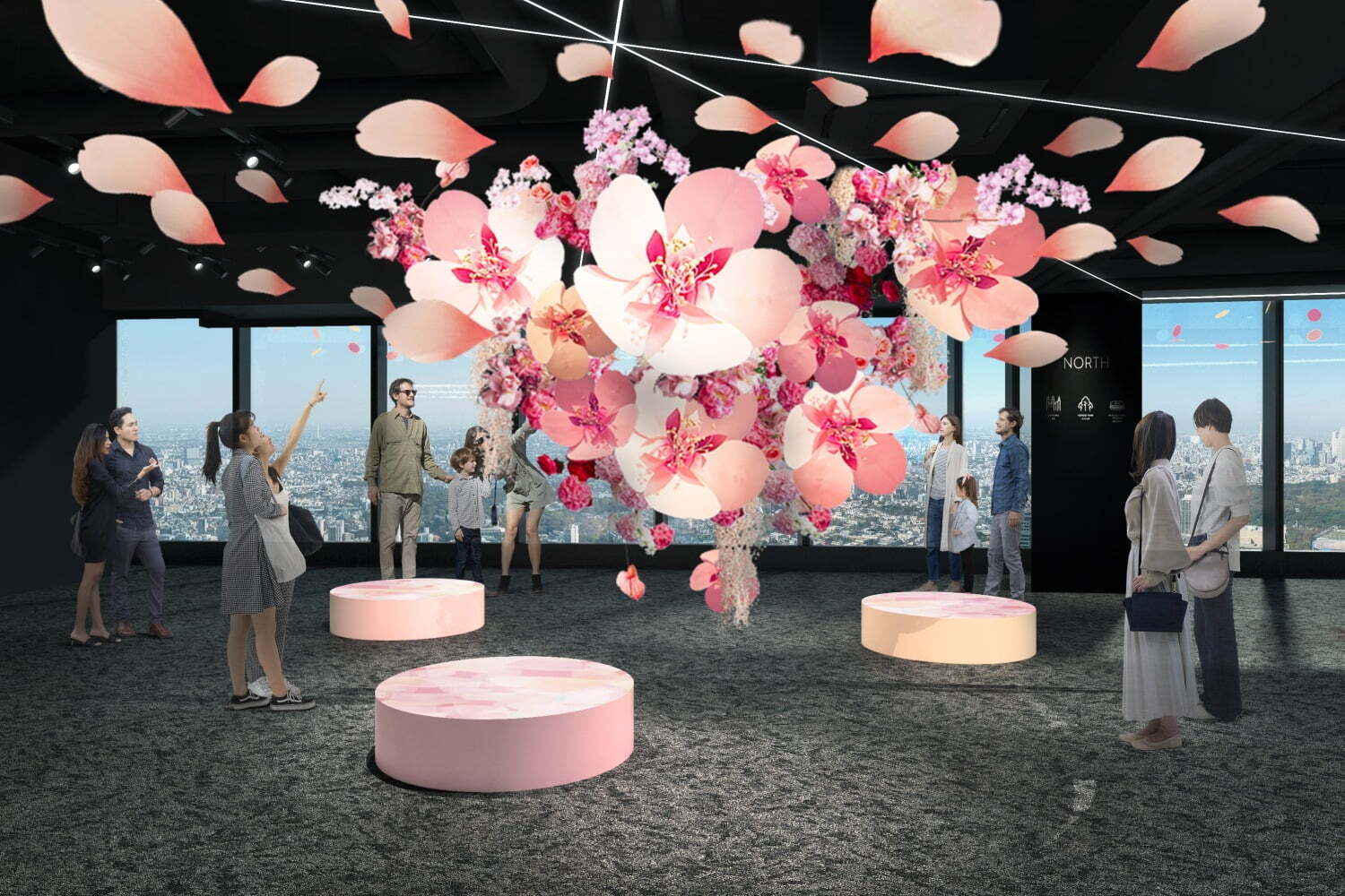 夜景スポット｜渋谷スカイ“巨大花々が彩る”春イベント「フラワー ビュー」天空に広がる桜＆たんぽぽの庭園