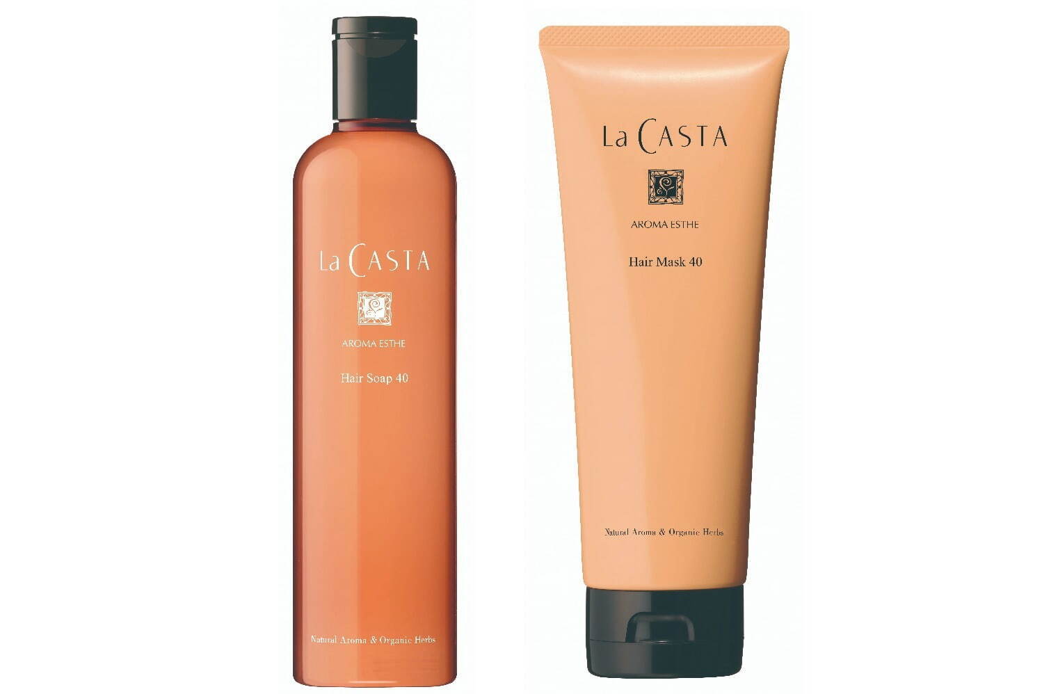 左から) アロマエステ ヘアソープ 40 300mL 2,420円、600mL 3,960円
アロマエステ ヘアマスク 40 230g 2,420円、600g 5,060円