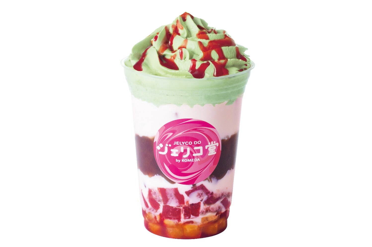 ストロベリージェリー＆いちごミルク 640円＋200円 (「抹茶ホイップ変更」＋「わらびもち」＋「小倉あん」)