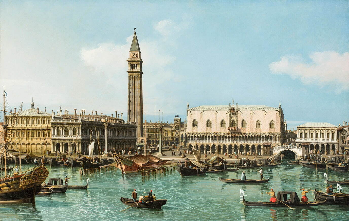 ベルナルド・ベロット《ヴェネツィア、サン・マルコ湾から望むモーロ岸壁》1740年頃、サンディエゴ美術館
油彩／カンヴァス