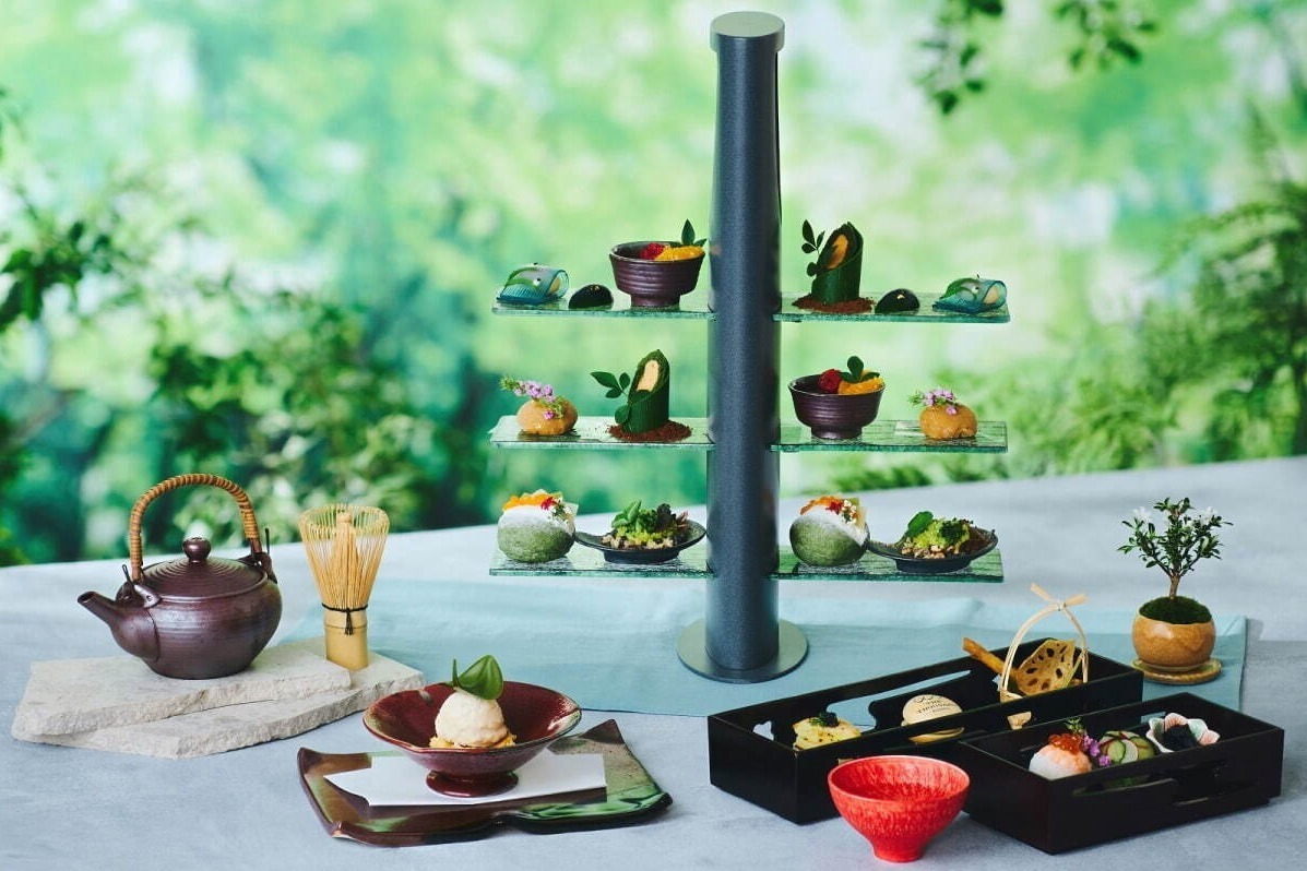 ホテルのアフタヌーンティー｜ザ・サウザンド京都“茶事”テーマのお茶尽くしアフタヌーンティー、きなこクリーム入り抹茶の竹ロールなど