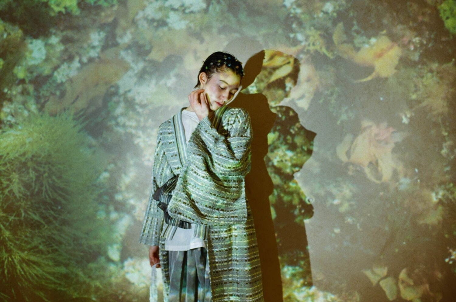 「ゆかた / インレイ編みニット」(ブルー グレー) 99,000円