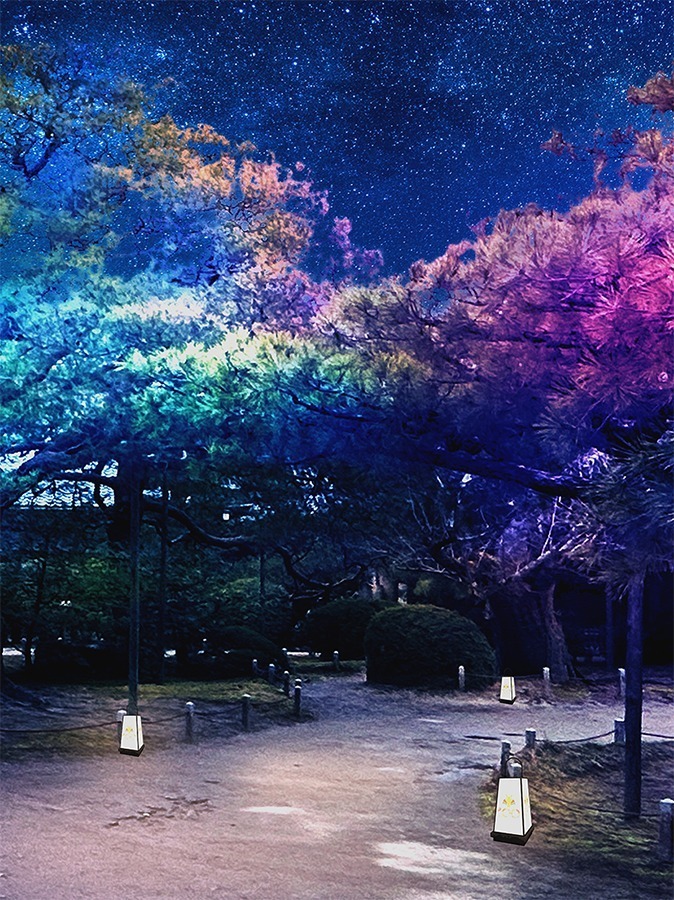 京都・平安神宮の奉納ライトアップ、馬が駆け抜けるプロジェクションマッピングやミラーボール演出も｜写真1