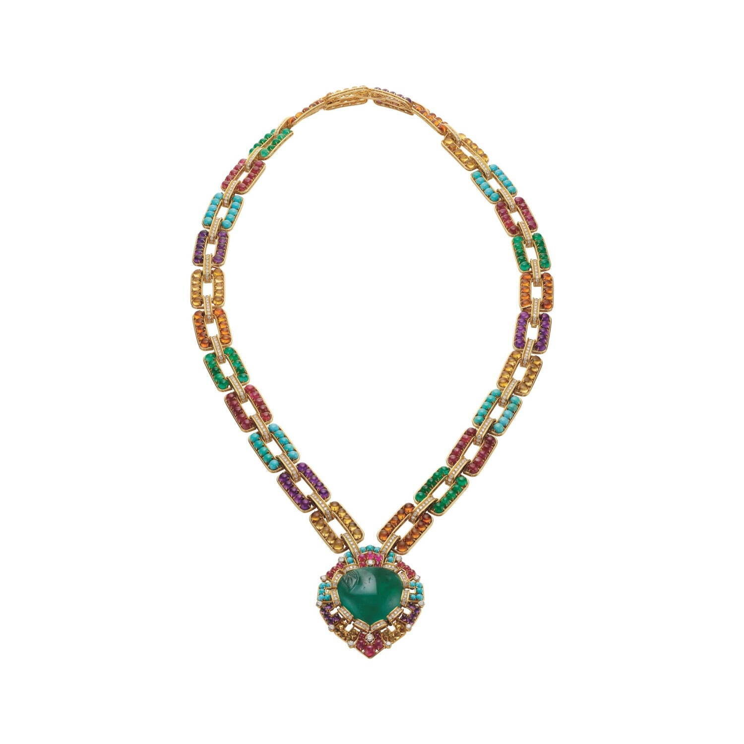 《コンバーチブル・ソートワール＝ブレスレット》
ゴールド、アメシスト、ターコイズ、シトリン、ルビー、エメラルド、ダイヤモンド
1969年頃 ブルガリ・ヘリテージ・コレクション