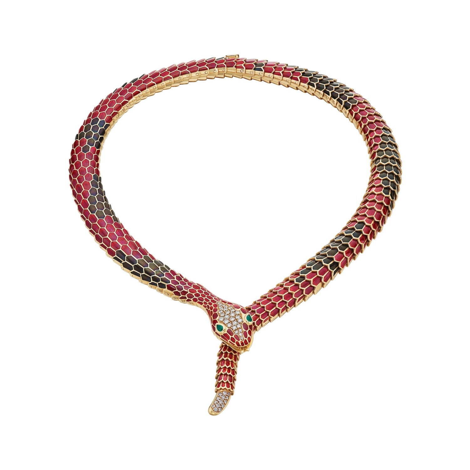 《「セルペンティ」ネックレス》
ゴールド、レッド、ブラックエナメル、ダイヤモンド
1970年頃 個人蔵