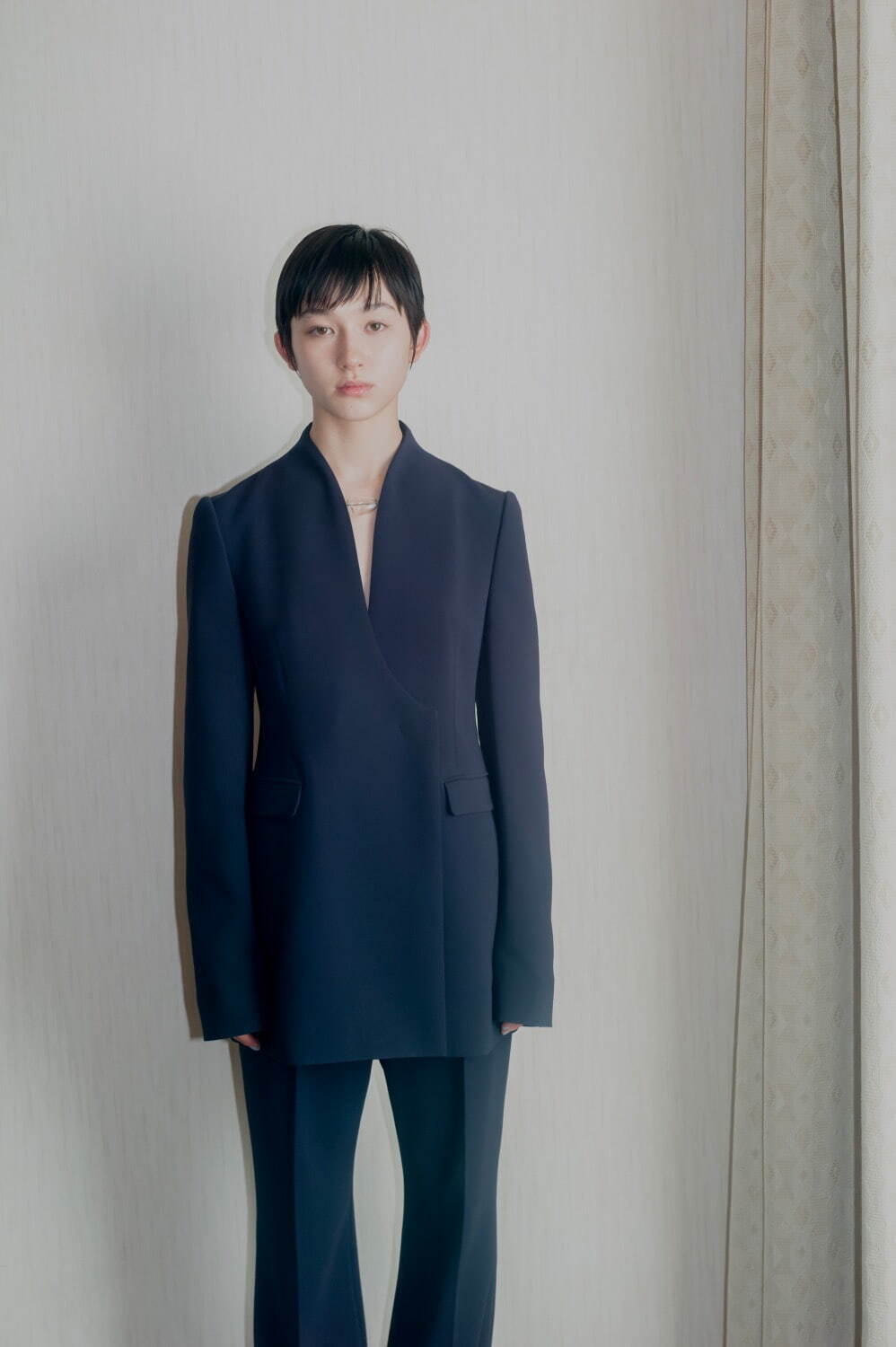 Acetate Polyester Collarless Double Breasted Suit Jacket 78,100円