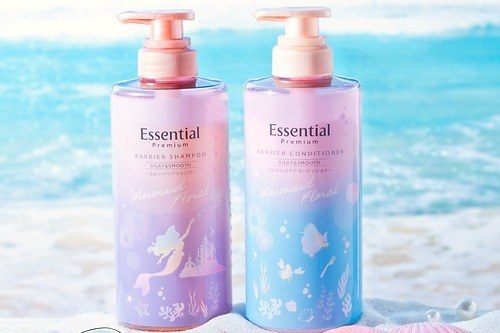 エッセンシャル プレミアム、ディズニー「アリエル」限定デザイン＆マリンフローラルのさらツヤ髪ヘアケア