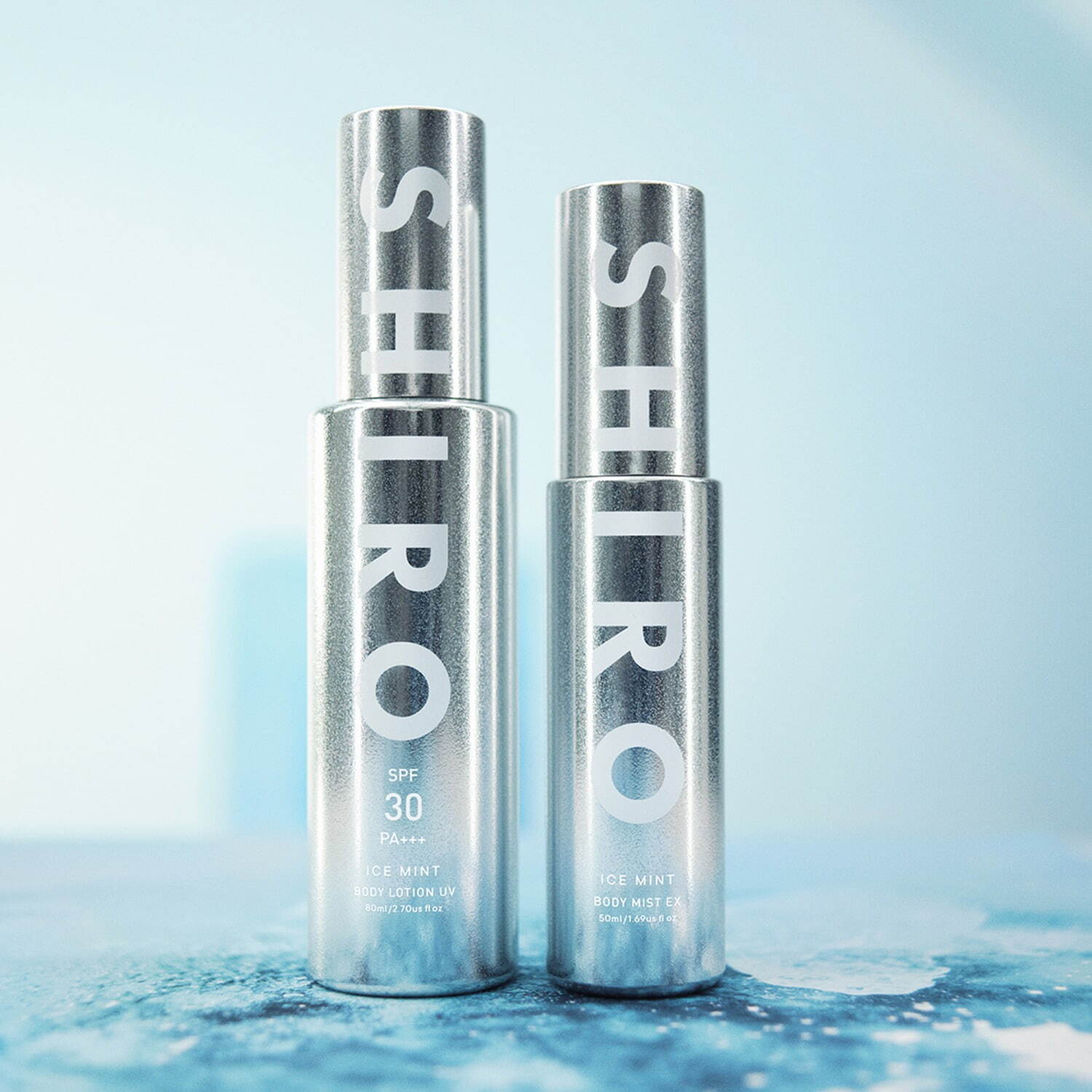 (左から)「アイスミント ボディローション UV」80mL 3,850円＜数量限定＞
「アイスミント ボディミスト エクストラクール」50mL 2,090円＜数量限定＞