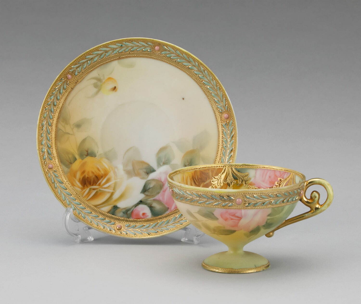 オールドノリタケ 《ジュール金盛薔薇図ティーカップ＆ソーサー》 明治24-44年(1891-1911年)頃