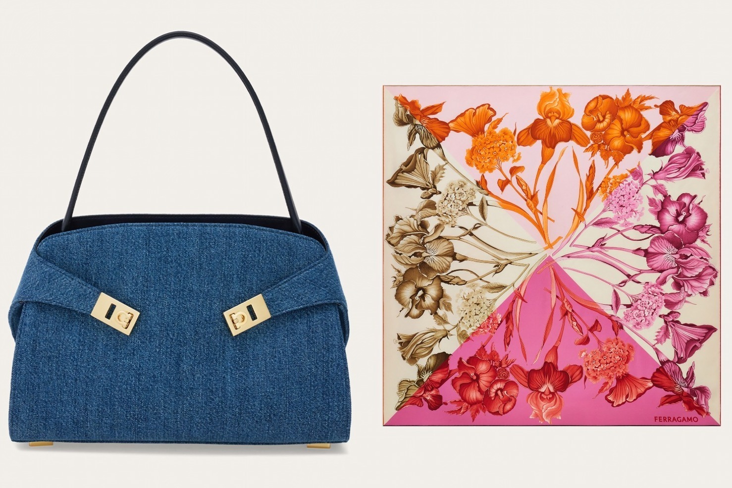 母の日｜フェラガモのウィメンズグッズ、デニムの「ハグ」バッグ＆花々描いたシルクスカーフ