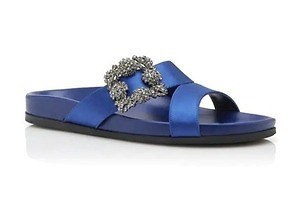 【関税送料込】マノロブラニク チランギサテンサンダル ブルー □Manolo Blahnik(マノロブラニク)チランギ装飾サテンサンダル