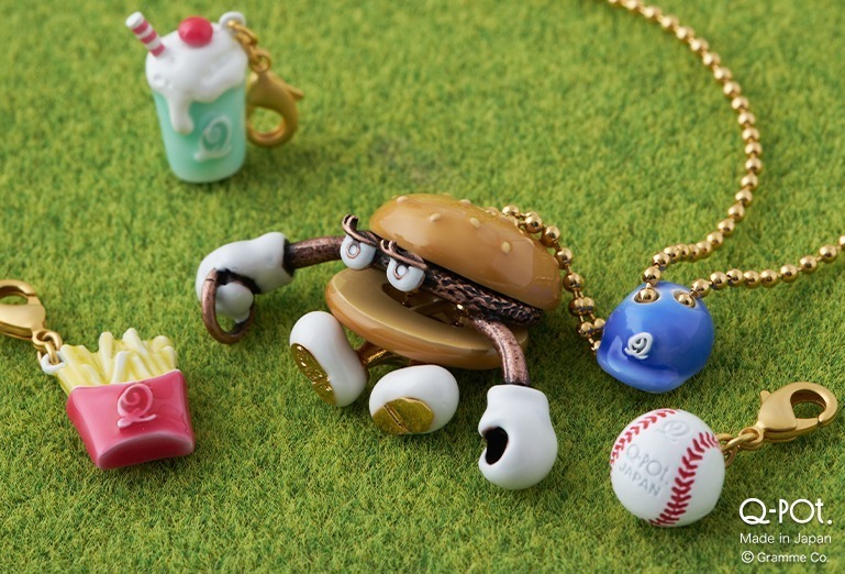 Q-pot.“選べるチャーム”のバーガー風アクセサリー、野球帽や