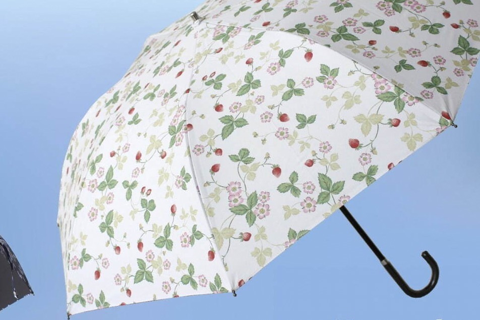 日傘｜陶磁器ブランド「ウェッジウッド」晴雨兼用折りたたみ日傘、可憐な“ワイルドストロベリー”柄で