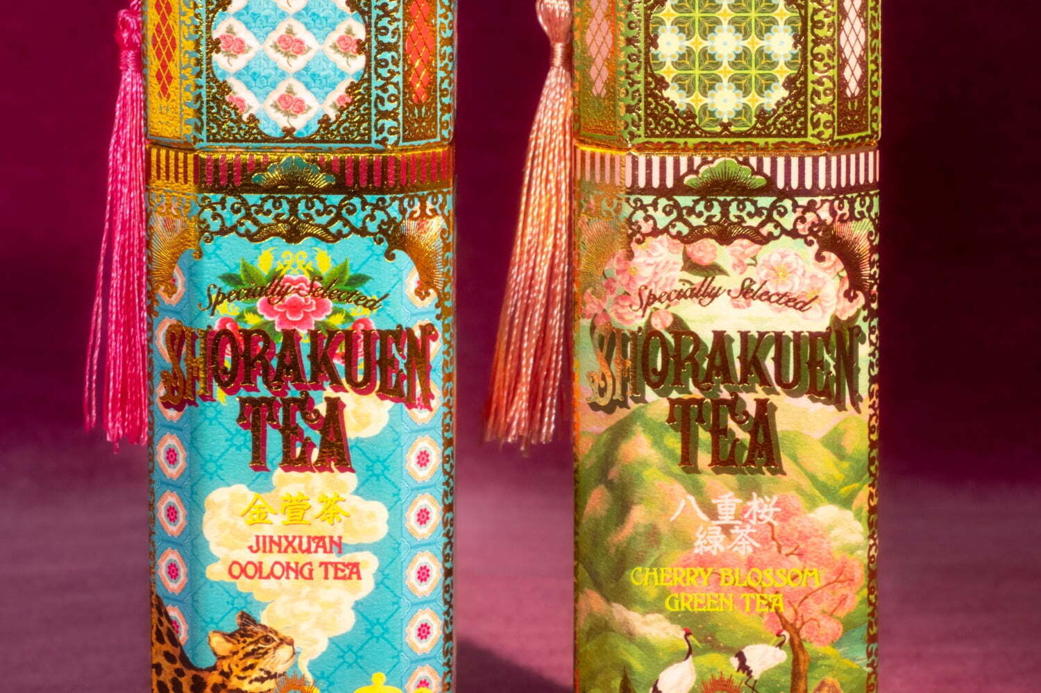 限定ショップ｜桃源郷の土産物屋「小楽園」“タッセル付き”お茶箱、金木犀のように甘く香る烏龍茶＆八重桜入り緑茶