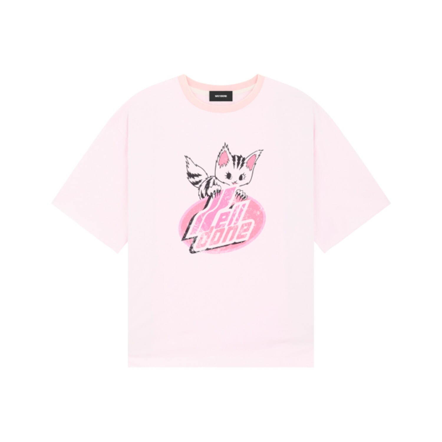 ライト ピンク ベーシック ウォッシュド リンガー Tシャツ
