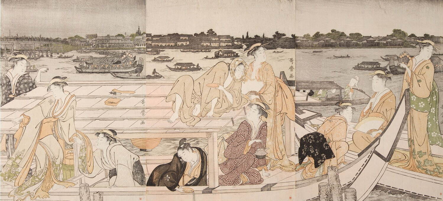 喜多川歌麿 《隅田川舟遊夜景》
足立区立郷土博物館所蔵 ［第1期展示］