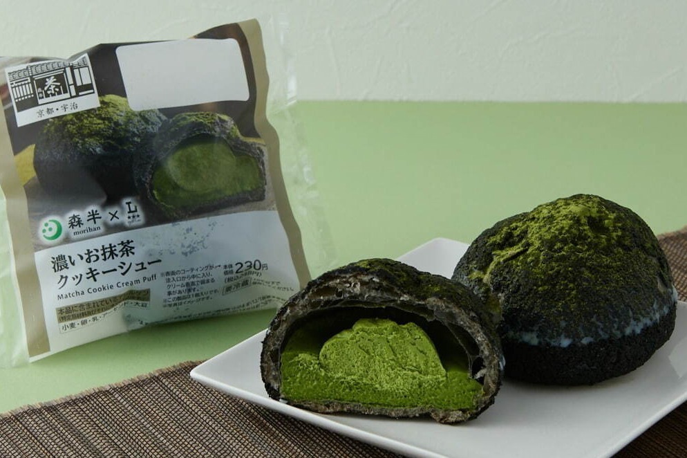 日本茶｜ローソン「森半」コラボ抹茶スイーツ、宇治抹茶尽くしの濃いクッキーシュー＆甘さ控えめ抹茶ラテなど