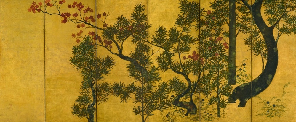伝 俵屋宗達 《槙楓図》 江戸時代 17世紀 紙本金地・彩色 山種美術館