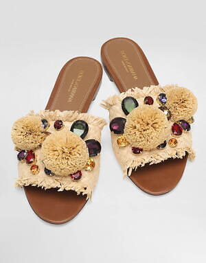 送料関税込★DOLCE&GABBANA★装飾ラフィアサンダル DOLCE&GABBANA ラフィア サンダル ロゴ付き | NET-A-PORTER