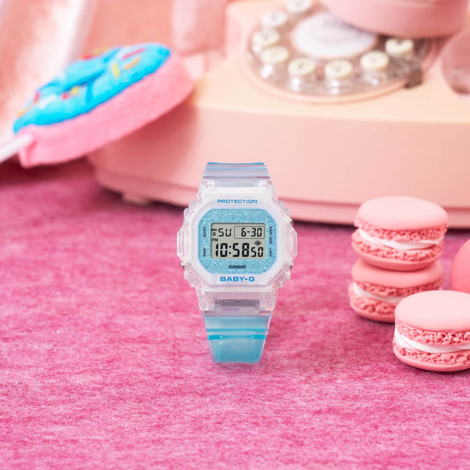 BABY-G“スケルトンバンド”腕時計、ピンクやブルーに煌めくグリッターダイヤルで｜写真3