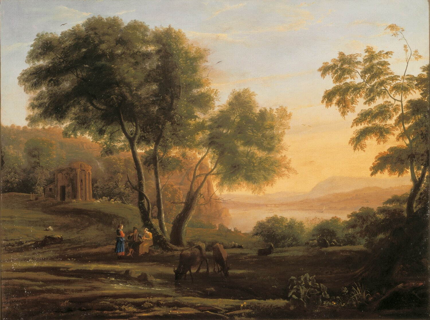 クロード・ロラン 《笛を吹く人物のいる牧歌的風景》 1630年代後半 静岡県立美術館蔵