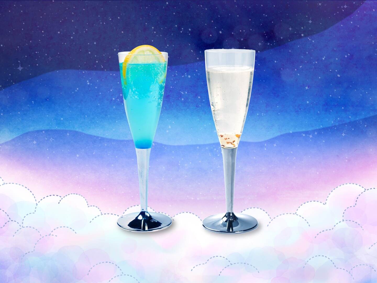 カクテル「ベガ」「アルタイル」各880円(プラネタリアTOKYO限定)