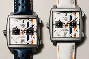 タグ・ホイヤー限定腕時計「モナコ」、映画『栄光のル・マン』レーシングスーツ着想カラー