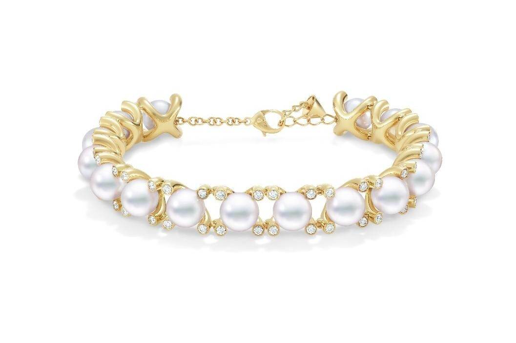プロング ブレスレット［18K イエローゴールド、あこや真珠、ダイヤモンド］5,280,000円