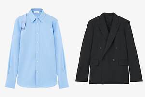 マックイーン“ハーネス”付きメンズシャツ、後ろ襟に「Tバー」チェーンが見えるジャケットも