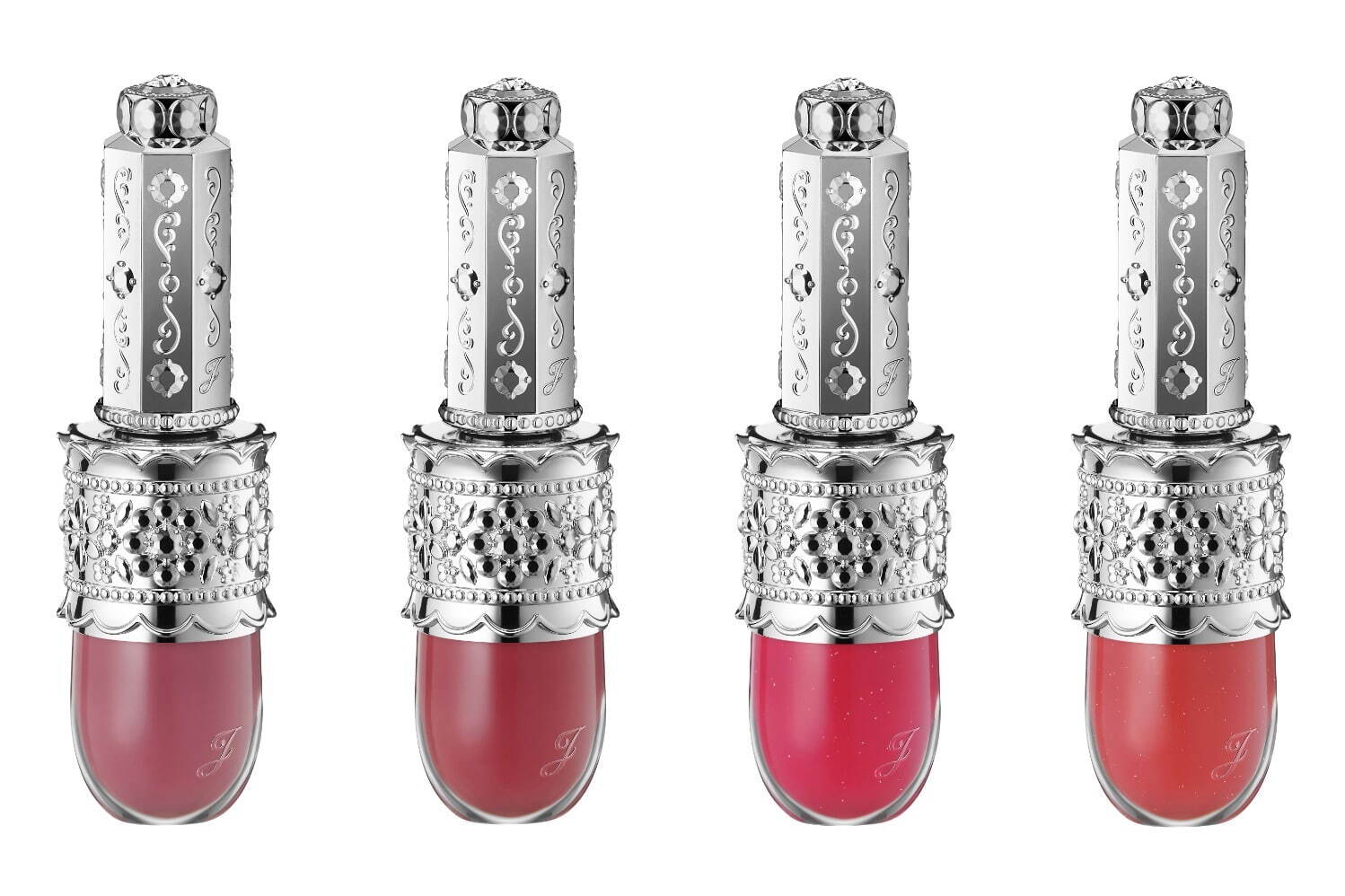(左から)ジルスチュアート リップラッカー ブルーミングガーランド 05,06,101,102 6g 各3,740円＜新製品＞