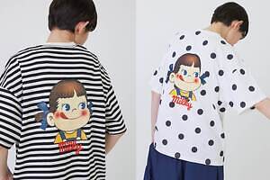 フラボア×不二家「ミルキー」“ペコちゃん”Tシャツ、本物サイズのキャンディをプリント