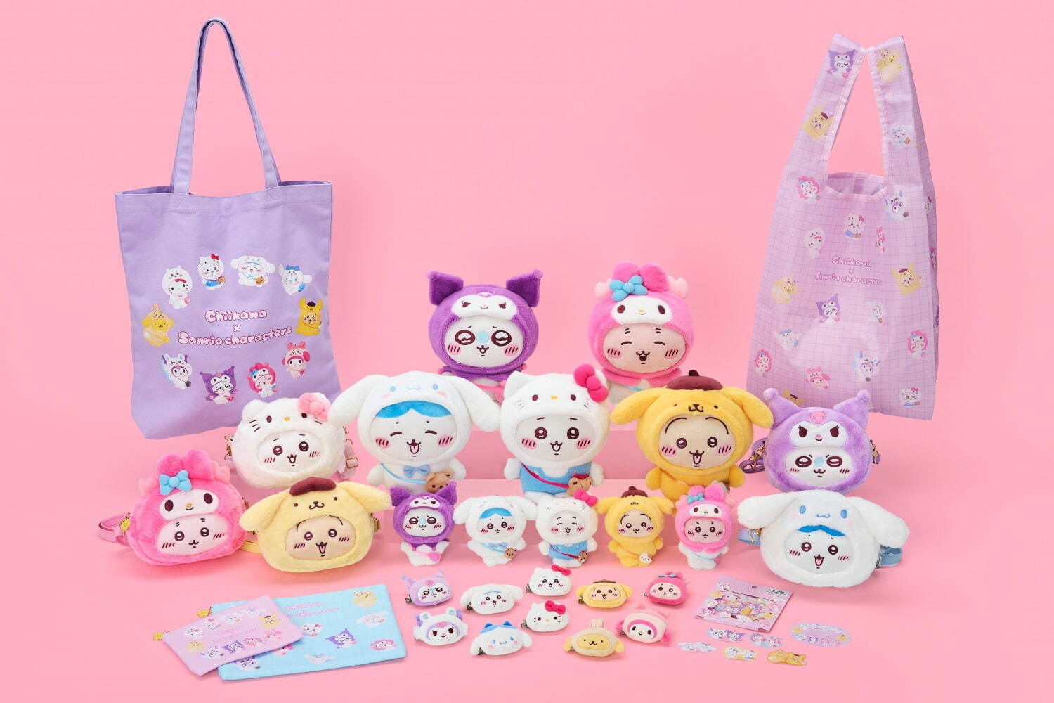 「ちいかわ×サンリオキャラクターズ」ハチワレのシナモロール“なりきり”ぬいぐるみなど全21アイテム｜写真1