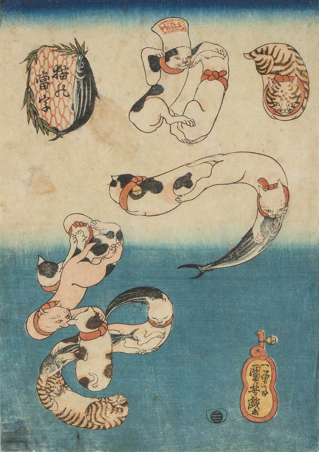 歌川国芳 《猫の当字 かつを》 個人蔵