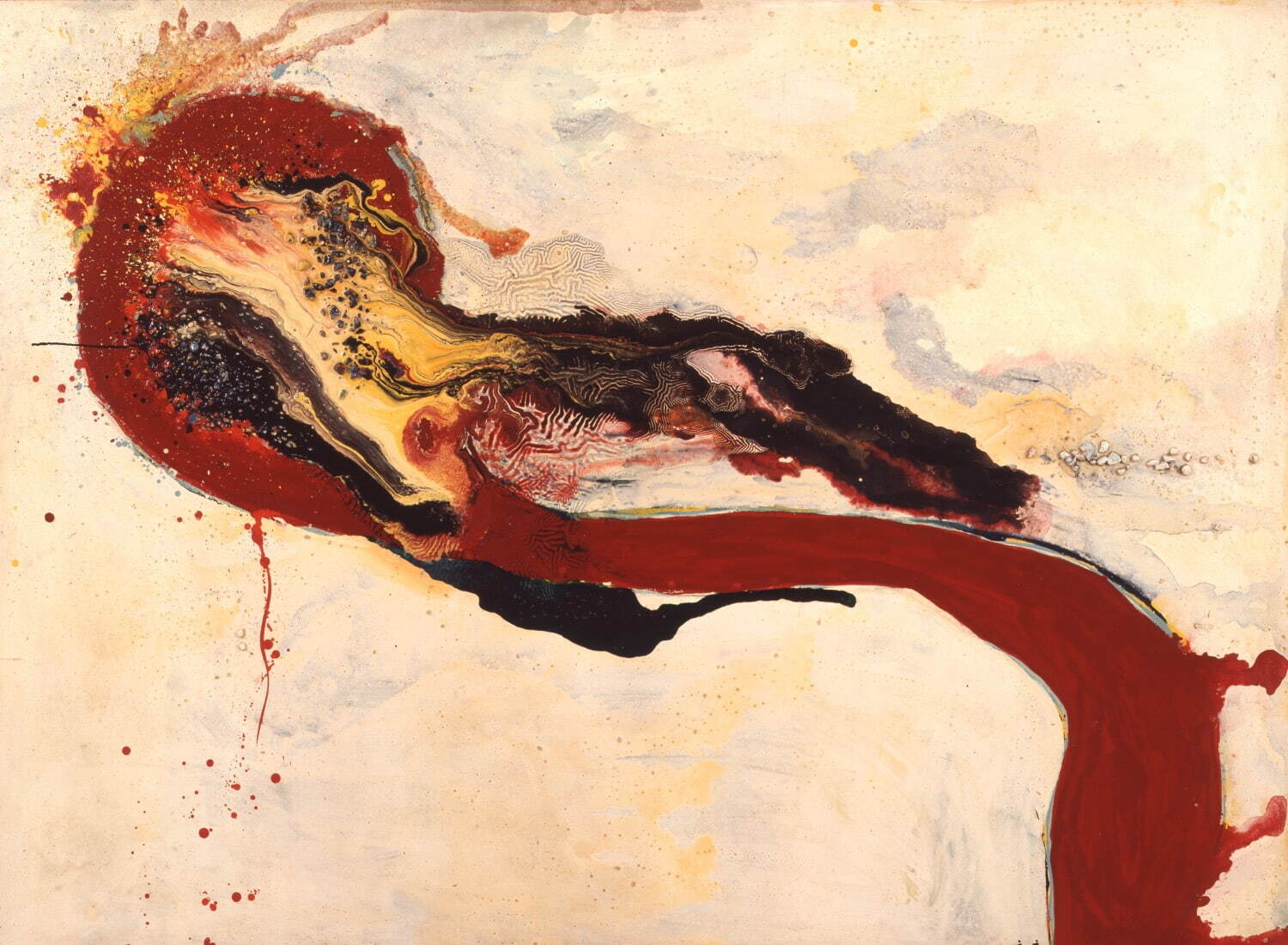 元永定正 《作品》 1962年
油性合成樹脂塗料、綿布、板 芦屋市立美術博物館蔵
©モトナガ資料研究室