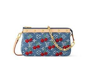 【デニムにチェリーが可愛い】LV×村上隆 ハンドバッグ ルイ・ヴィトン × 村上隆、真っ赤なチェリー刺繍のデニム