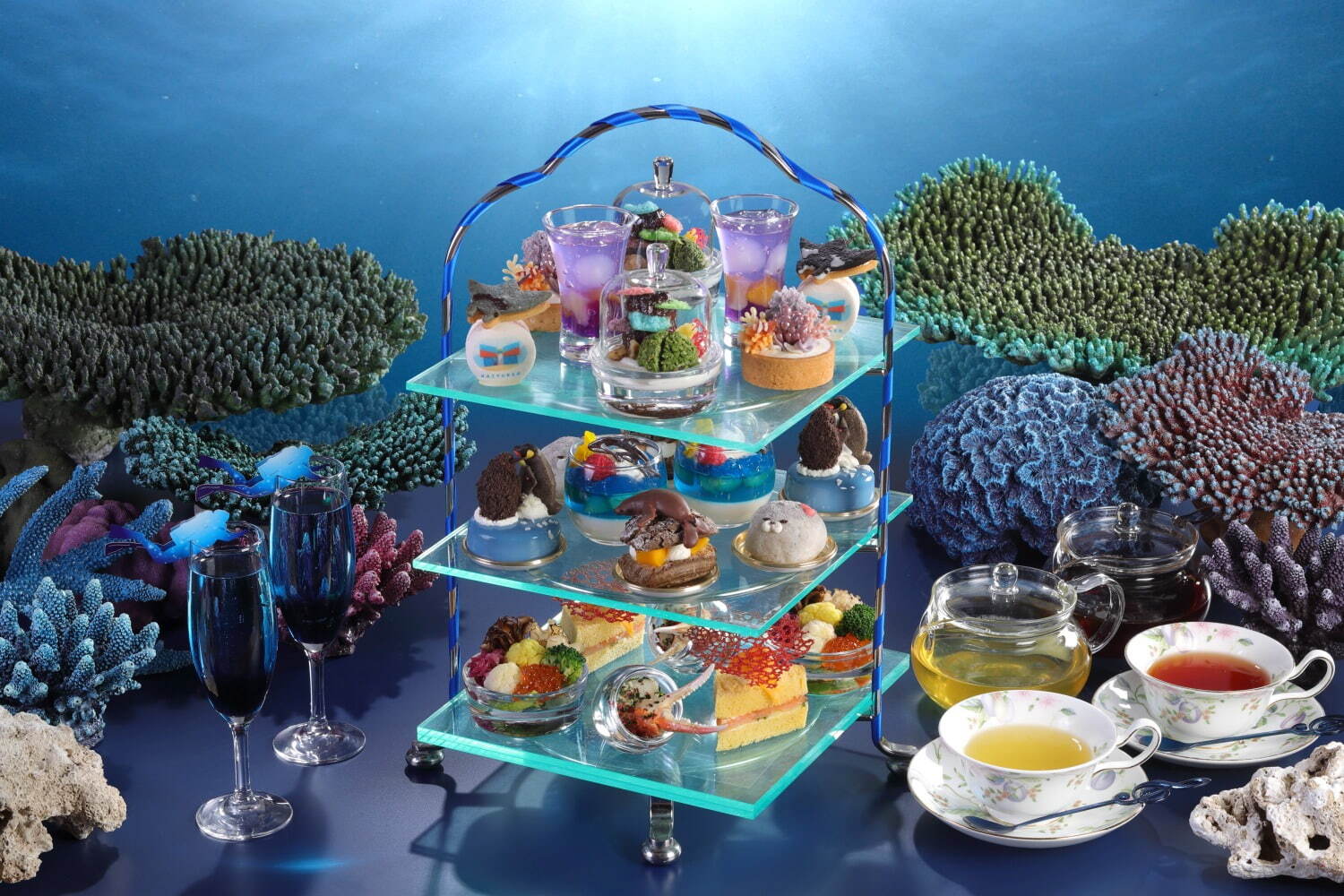 「海遊館×シェラトン都ホテル大阪 コラボレーションアフタヌーンティー Vol.2 ～スイーツでつなぐサンゴの海と海の生きものたち～」平日 6,000円、土日祝 6,500円
