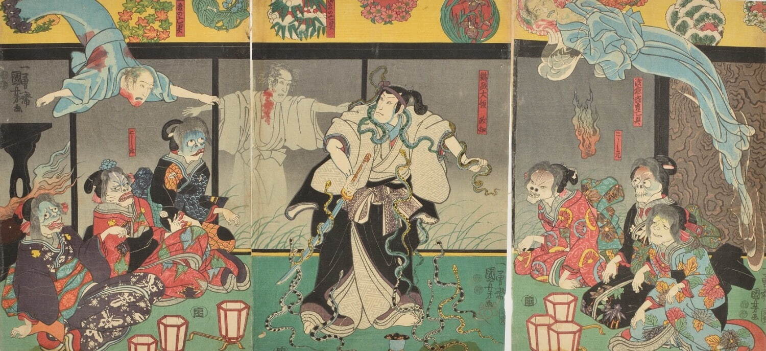 歌川国芳 《浅倉当吾亡霊図》 嘉永4年(1851年)
大判錦絵3枚続 ［後期展示］