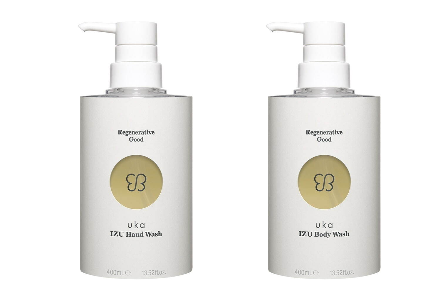 左から) uka イズ ハンドウォッシュ 400mL 4,290円、リフィル 300mL 3,080円、
uka イズ ボディウォッシュ 400mL 4,620円、リフィル 300mL 3,300円、100mL 1,760円