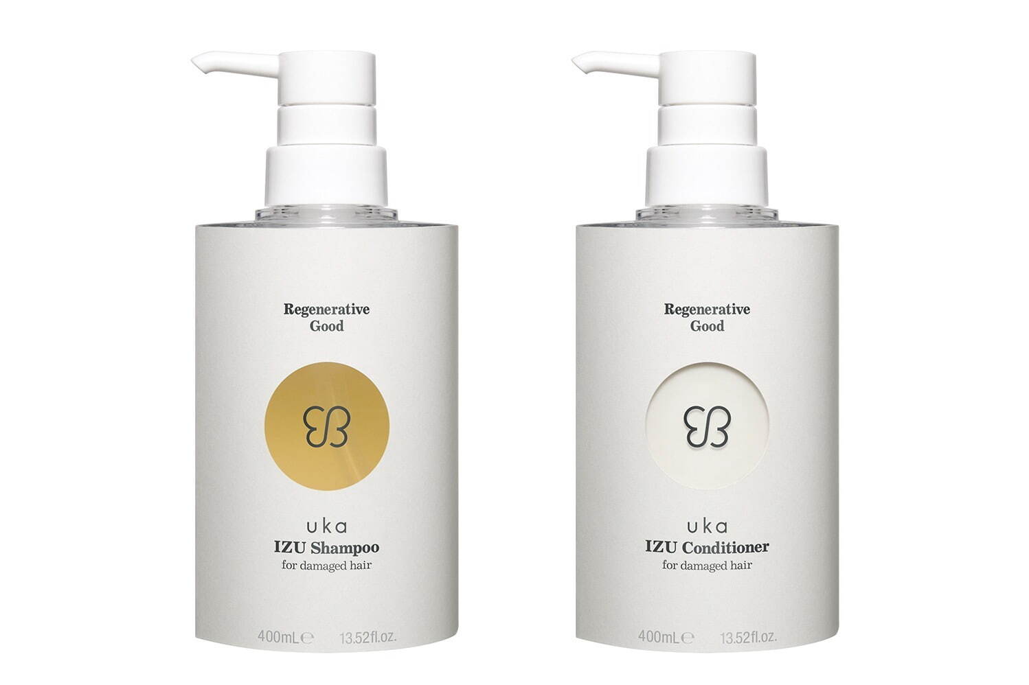左から) uka イズ シャンプー フォー ダメージヘア 400mL 4,950円、
uka イズ コンディショナー フォー ダメージヘア 400mL 5,280円
