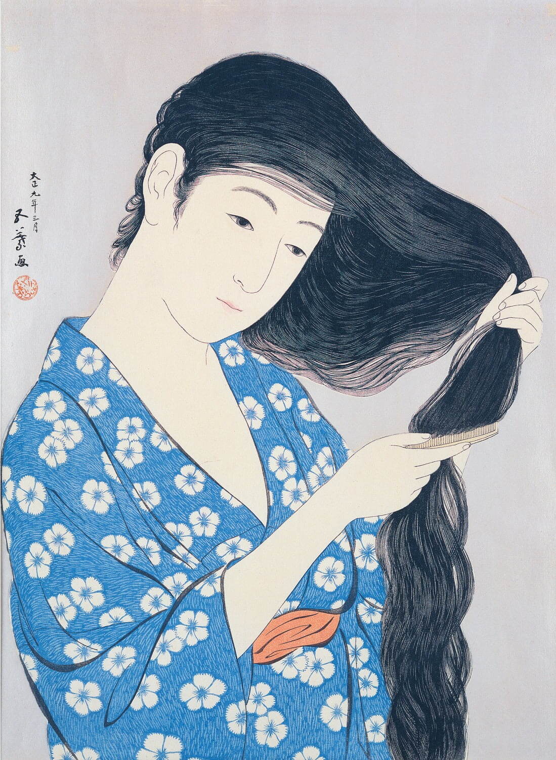 橋口五葉、【神戸之宵月】、希少な額装用画集より、美品、新品額装付 企画展「橋口五葉のデザイン世界」愛知で - 夏目漱石や泉鏡花ら
