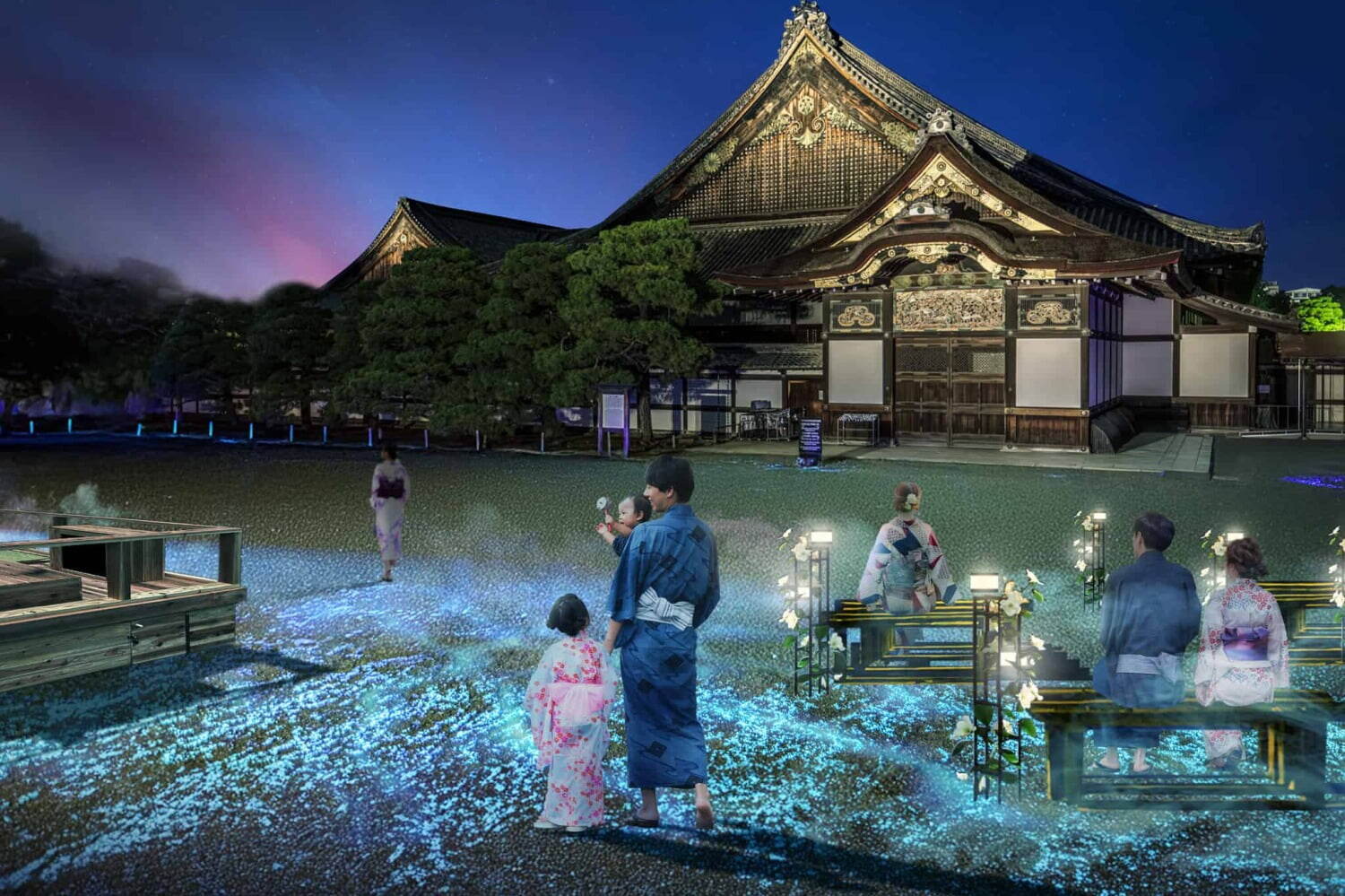 京都・二条城で夏の夜間アートイベント「夕涼み」納涼絵巻のプロジェクションマッピング＆縁日も
