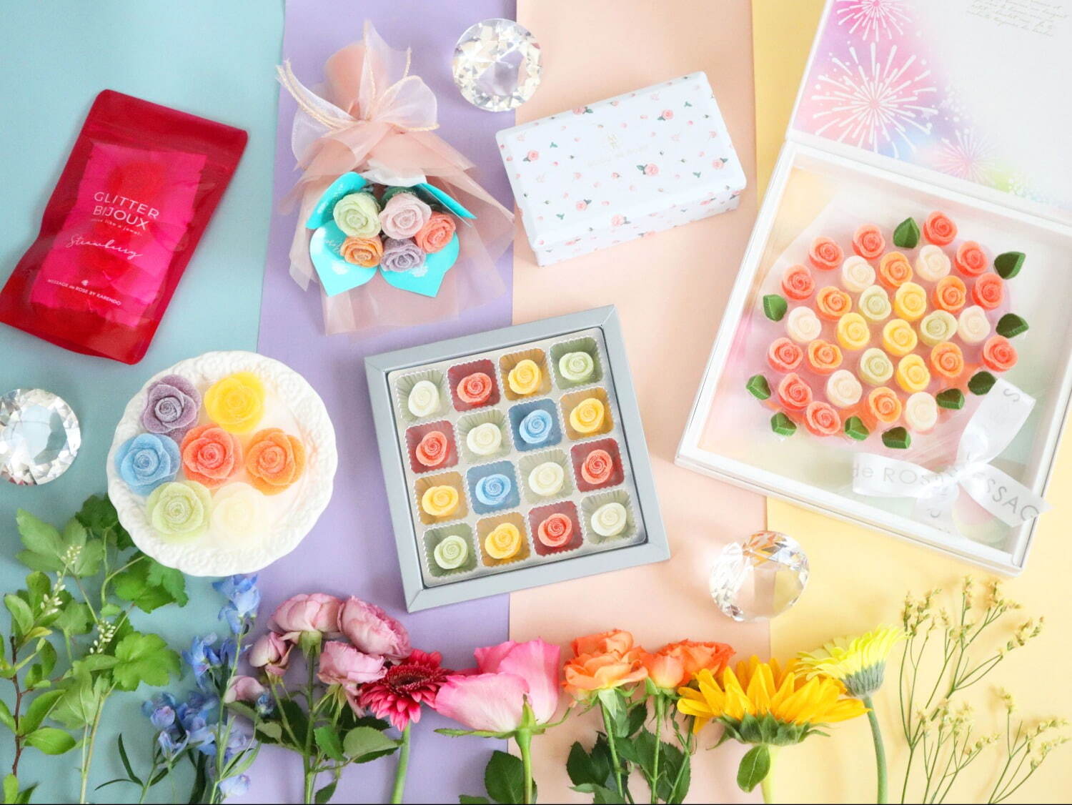 花屋が作る“バラ型”もちっと食感グミ、カラフルな花束風ギフトボックス＆虹色パウチ入りなど｜写真2