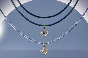 スタージュエリー「皆既日食」チャームのコードネックレス、ダイヤモンド輝く太陽×月の限定ジュエリー