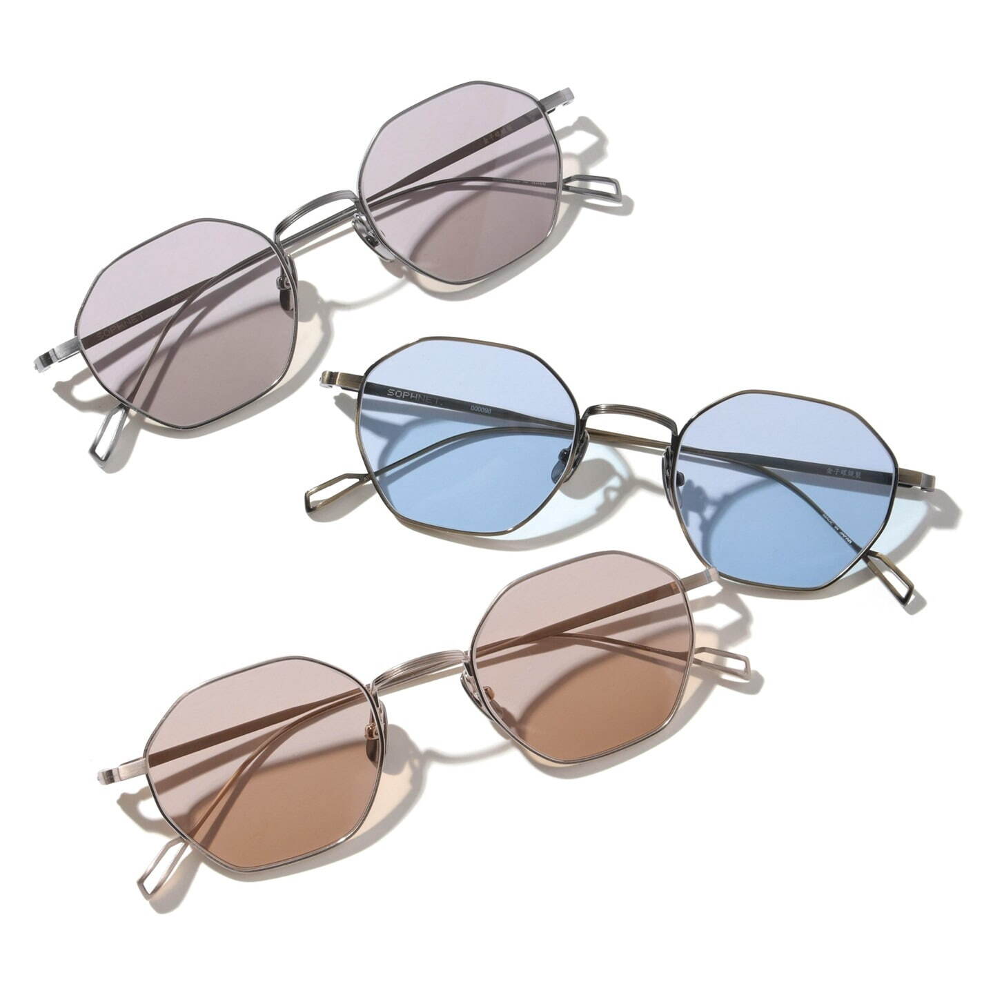 ソフネット×金子眼鏡のカラフルサングラス、“99%UVカット”八角形
