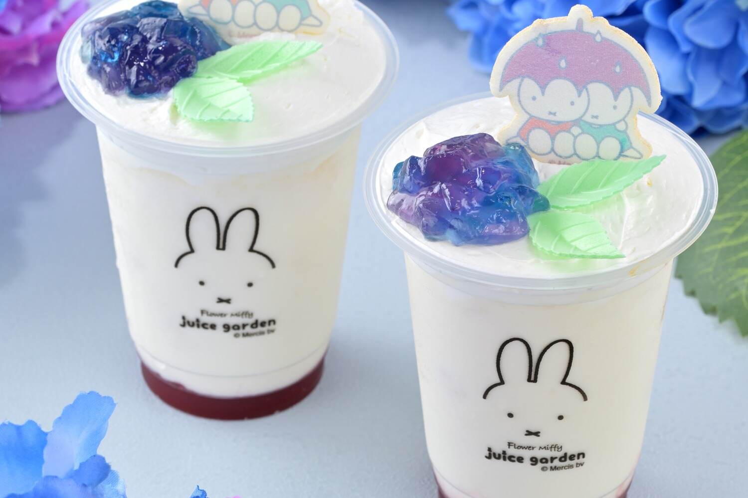ミッフィー｜“まるで紫陽花”ゼリー煌めく苺ヨーグルトドリンク、フラワーミッフィー ジュースガーデンから