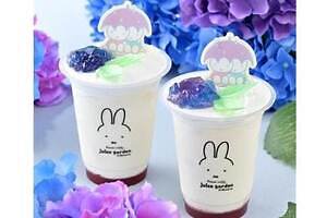 “紫陽花ゼリー煌めく”の苺ヨーグルトドリンク、フラワーミッフィー ジュースガーデンから