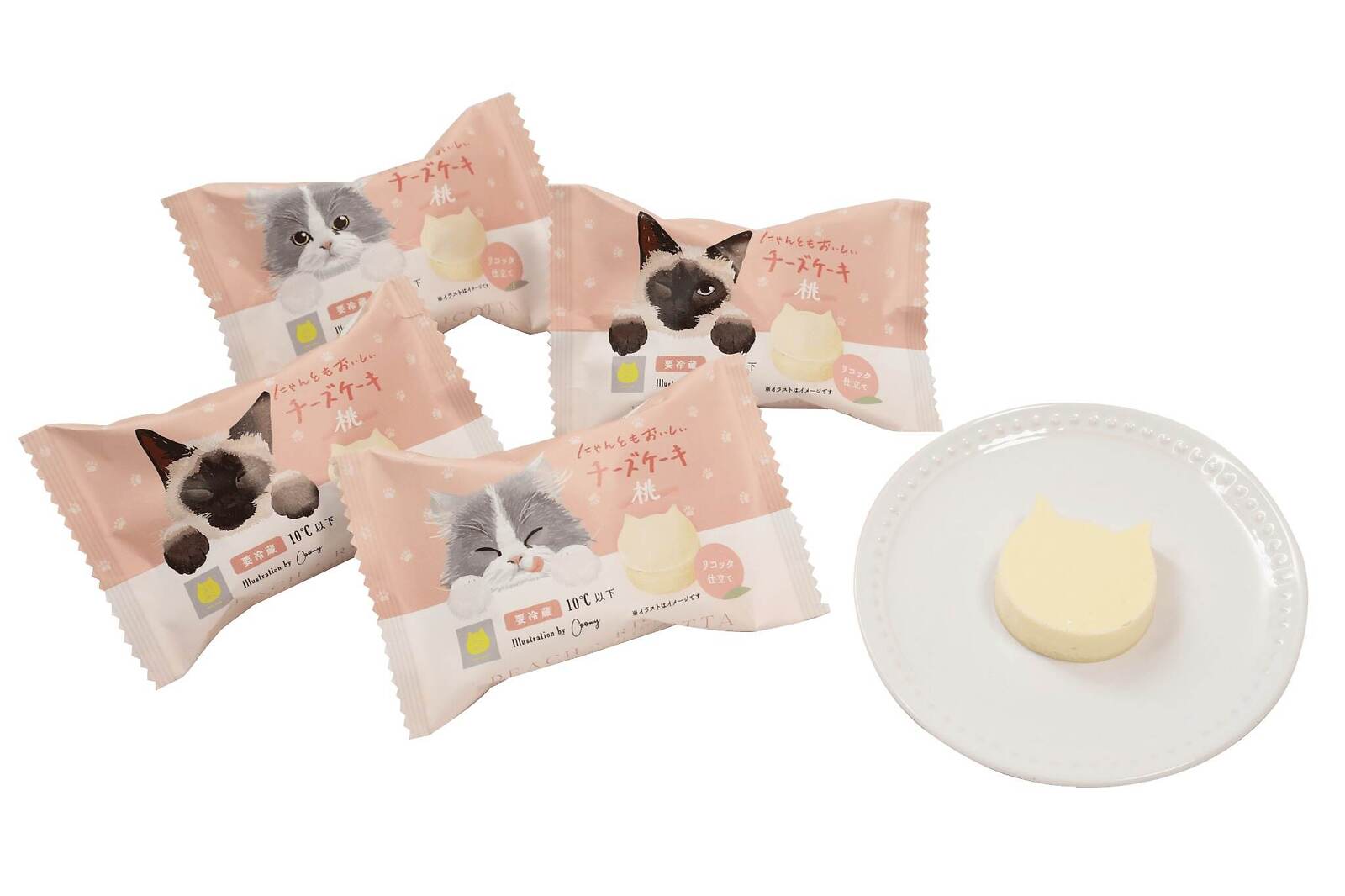 「にゃんともおいしいチーズケーキ 桃」330円