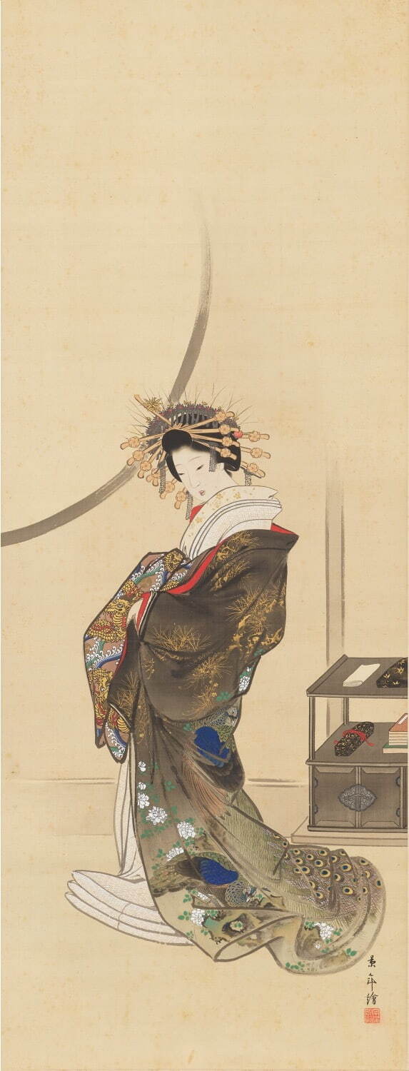 上村松園 花見 梅 水彩画 1922年代 紙本著色 肉筆 浮世絵