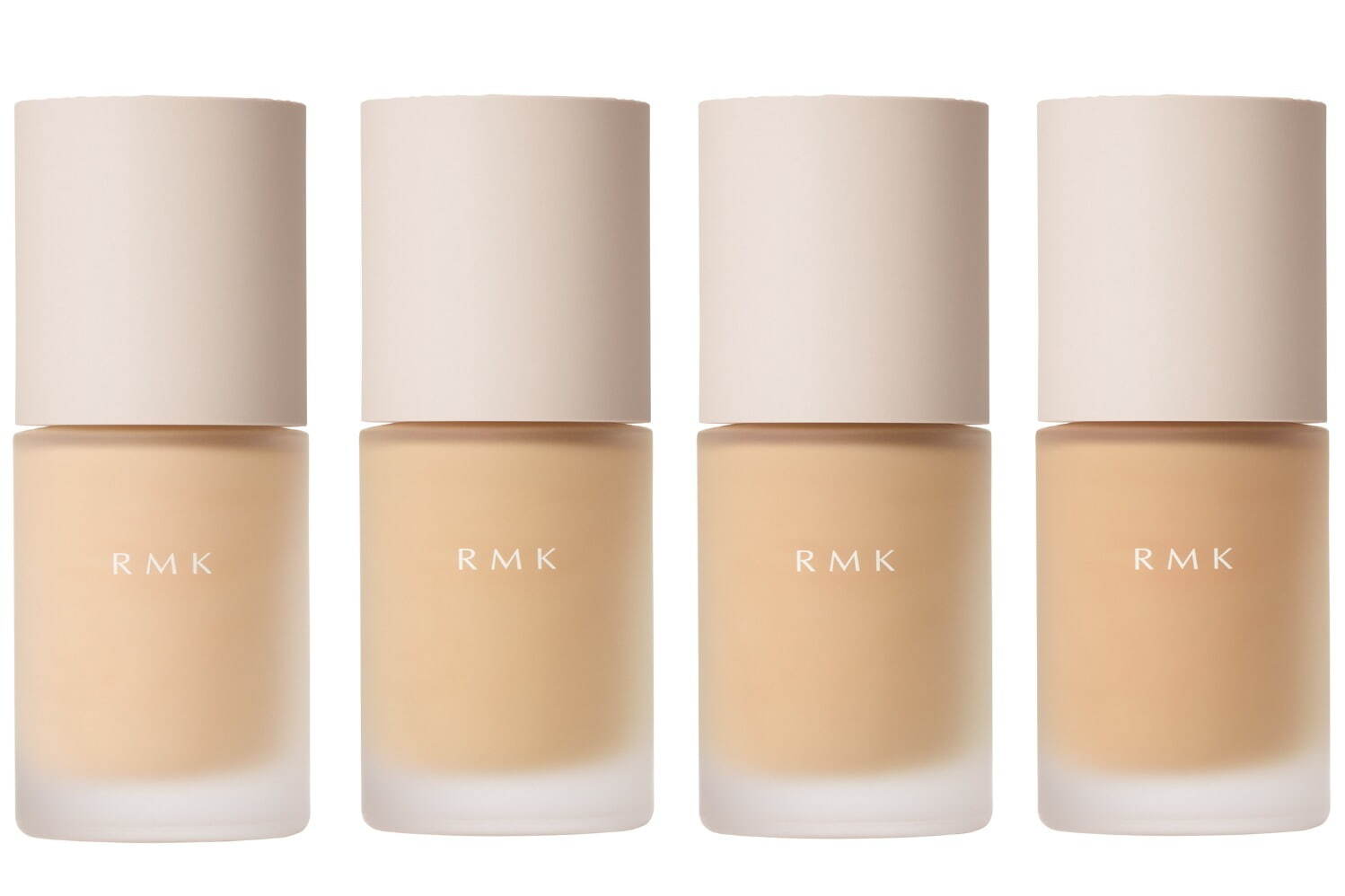 左から) RMK リクイドファンデーション フローレスカバレッジ プラス 100、101、102、103 各30mL 各6,600円 SPF22 PA++
※103 SPF20 PA+