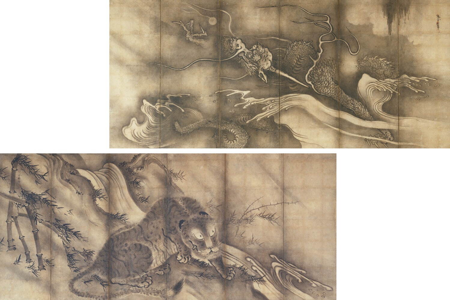 雪村周継筆 《龍虎図屏風》 日本・室町時代 16世紀 根津美術館蔵